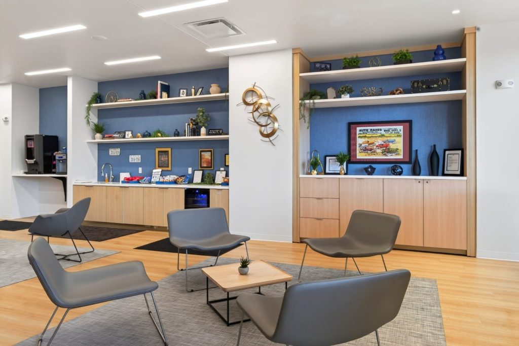 Interior decorating by Leslie Brooks Interiors — showroom lounge, Richmond, Virginia