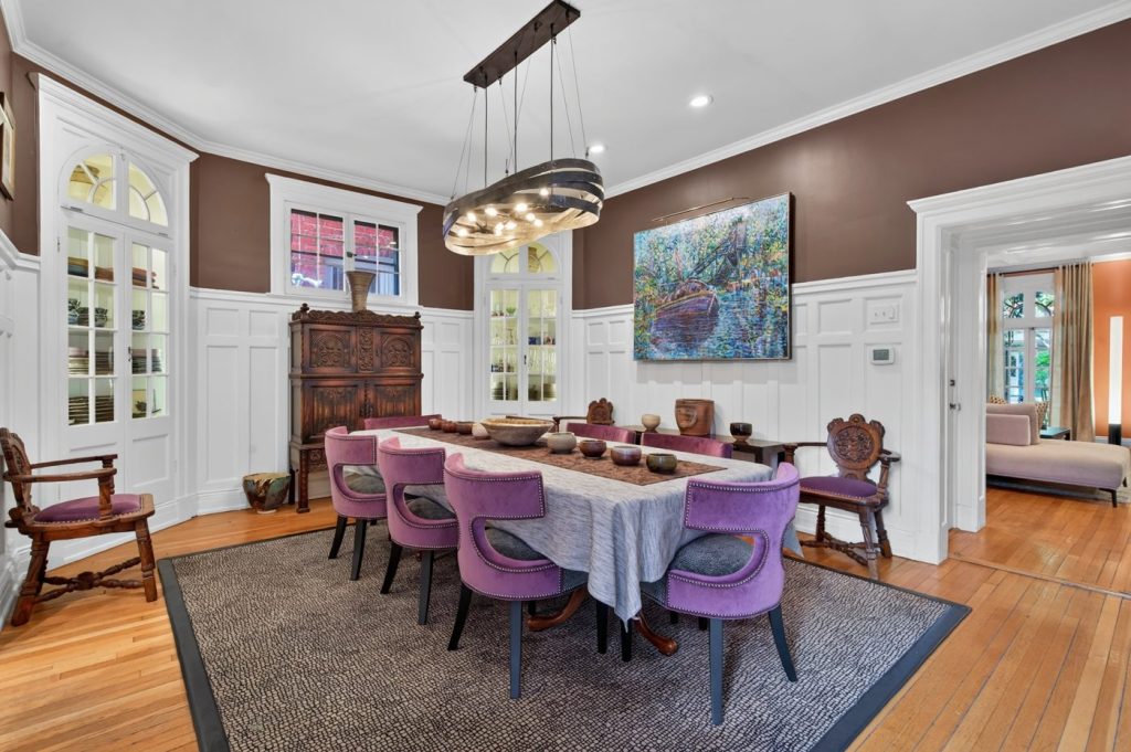 Dining room with plum velvet chairs, Richmond, Virginia